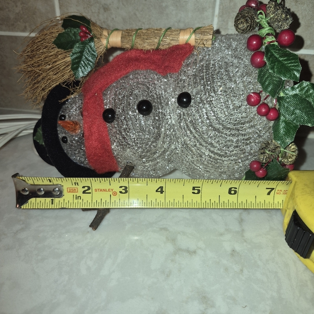 Light-Up Acrylic Snowman with Straw Broom and Black Top Hat, Vintage 1990s - Picture 4 of 4